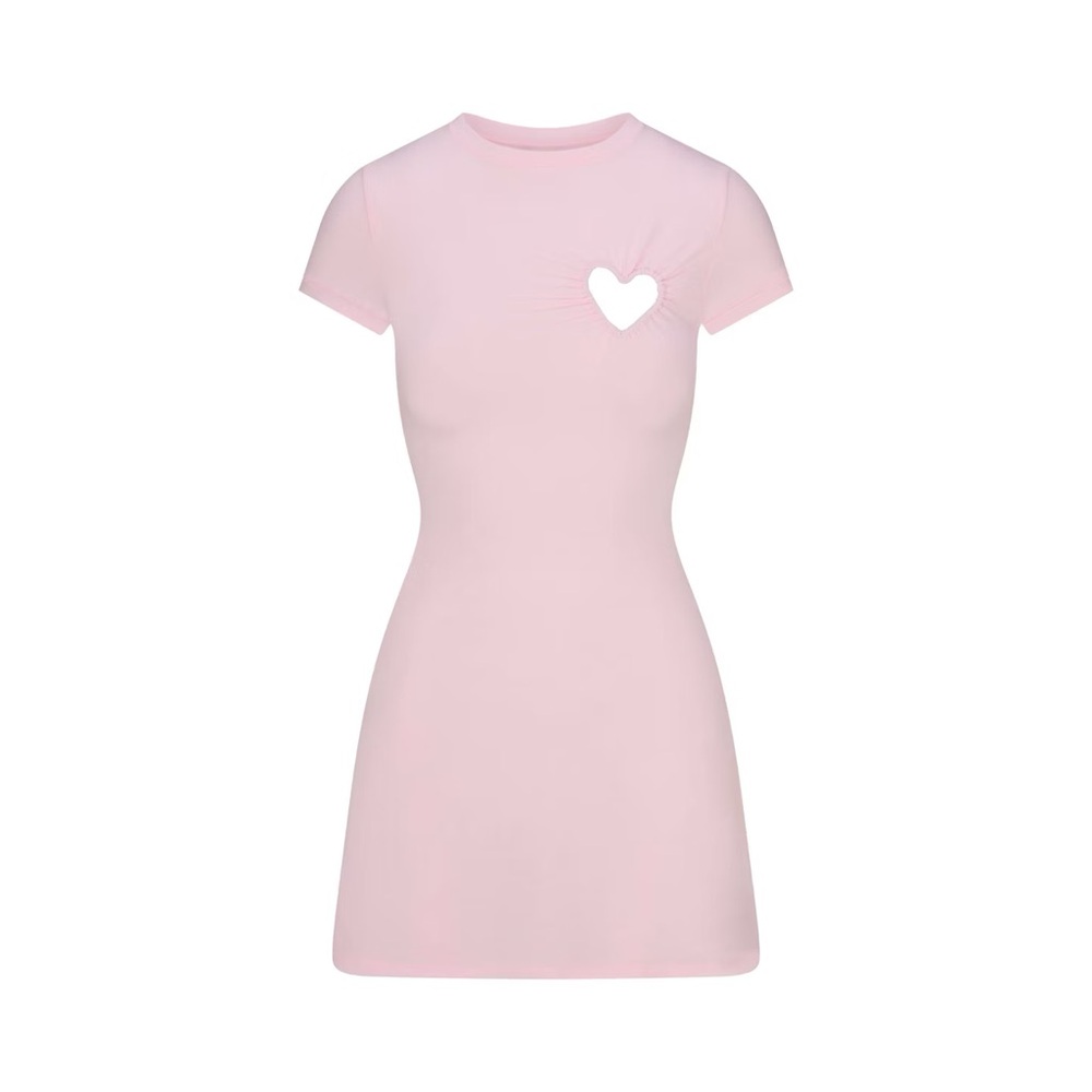 NWT SKIMS Cotton Jersey Heart Mini Dress in Cherry Blossom sz S - RARE